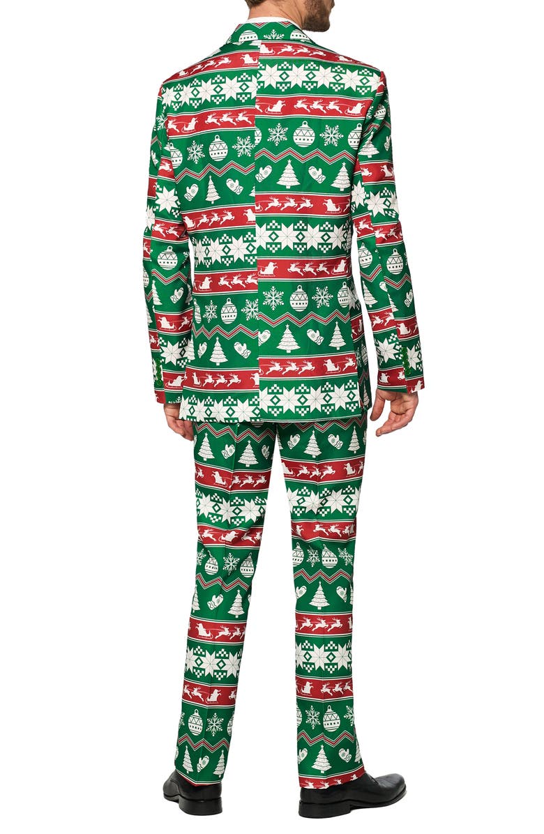 OppoSuits Christmas Green Nordic Trim Fit Suit & Tie, Alternate, color, Green