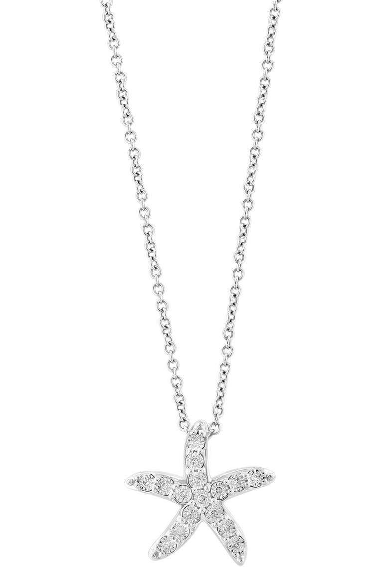 Sterling Silver Diamond Starfish Pendant Necklace - 0.14ct., Main, color, SILVER