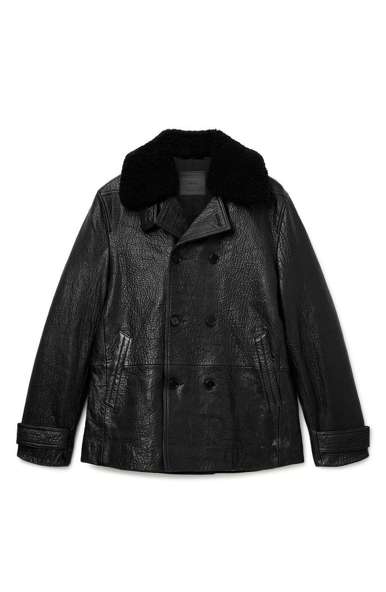 AllSaints Hamlet Genuine Shearling Trim Leather Coat, Alternate, color, Black