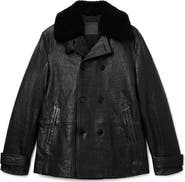 AllSaints Hamlet Genuine Shearling Trim Leather Coat