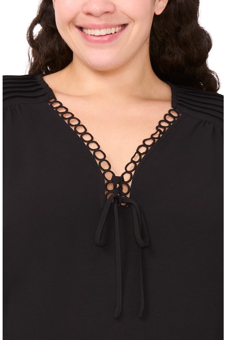Circle Lace Long Sleeve Pintuck Top, Alternate, color, RICH BLACK