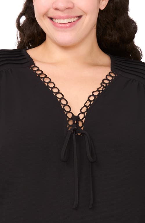 Cece Circle Lace Long Sleeve Pintuck Top In Black