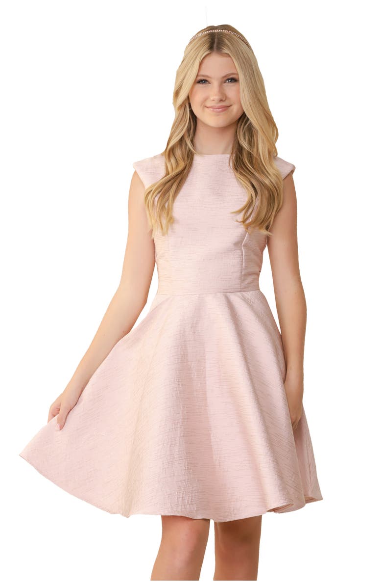 Un Deux Trois Cap Sleeve Boat Neck Dress In Longer Length, Main, color, Pink