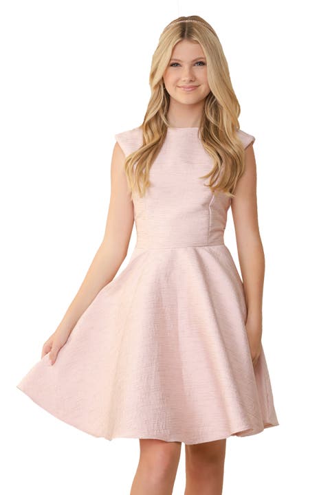 Cap Sleeve Boat Neck Dress In Longer Length (Big Kid)