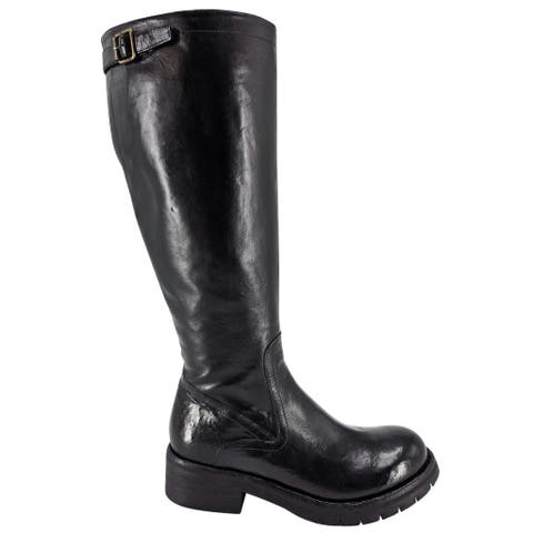 Leather Tall Flat Buckle Boot