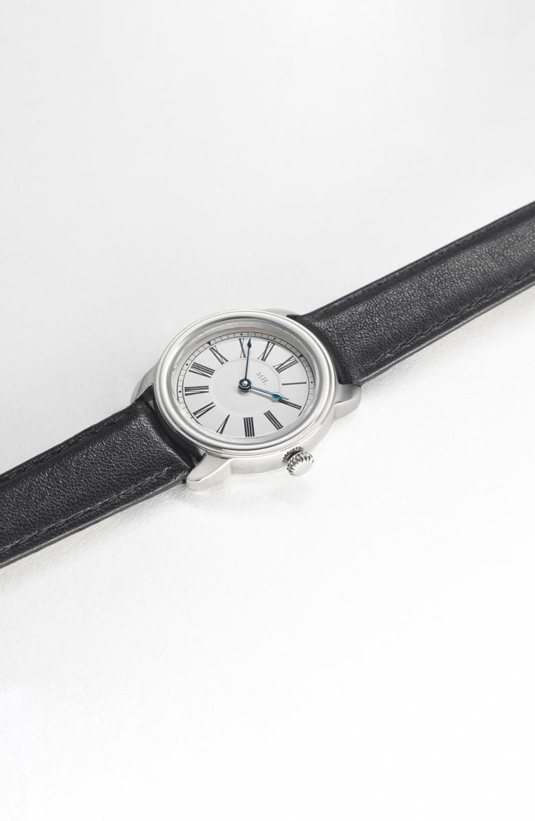 March Hare Watches The Harriet Petite Vintage Watch, Alternate, color, Silver Watch - Black Strap