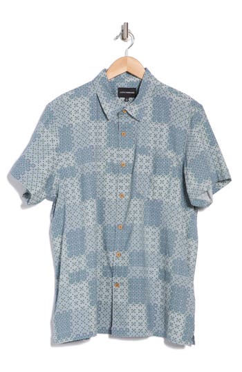 Lucky Brand Slub Plya Short Sleeve Button-up Shirt In Blue Print