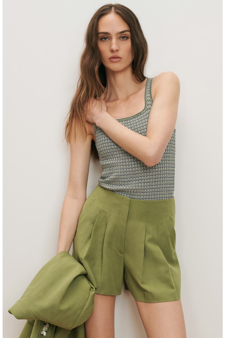 Gables Pleated High Waist Linen Blend Shorts, Alternate, color, CACTUS