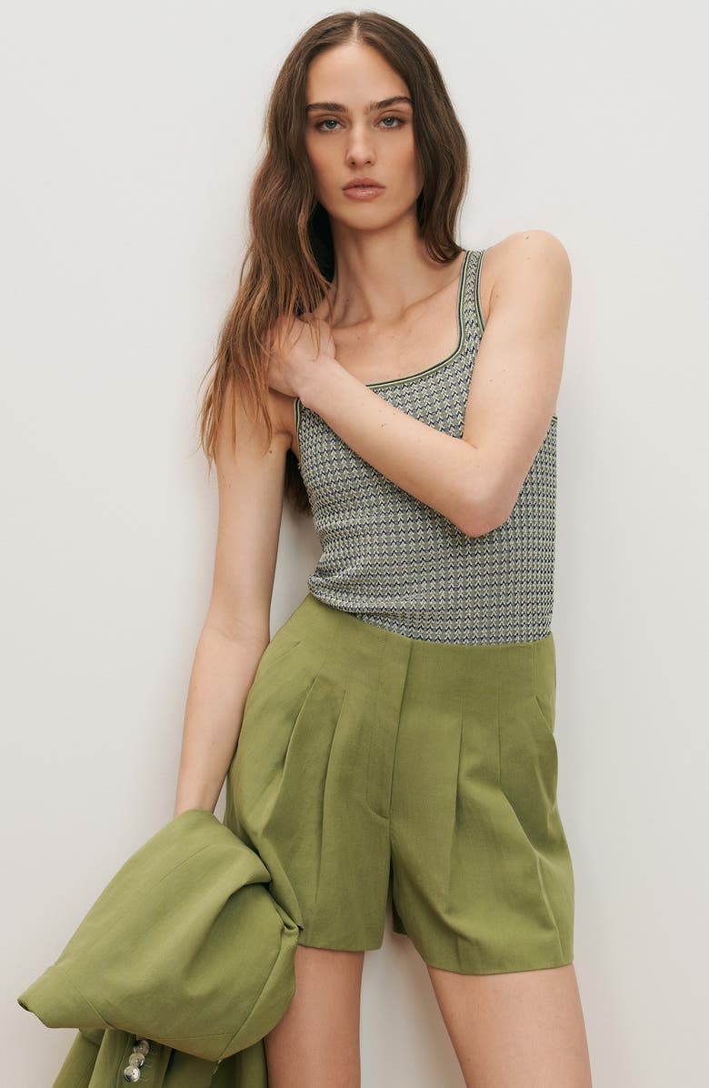 Veronica Beard Gables Pleated High Waist Linen Blend Shorts, Alternate, color, Cactus