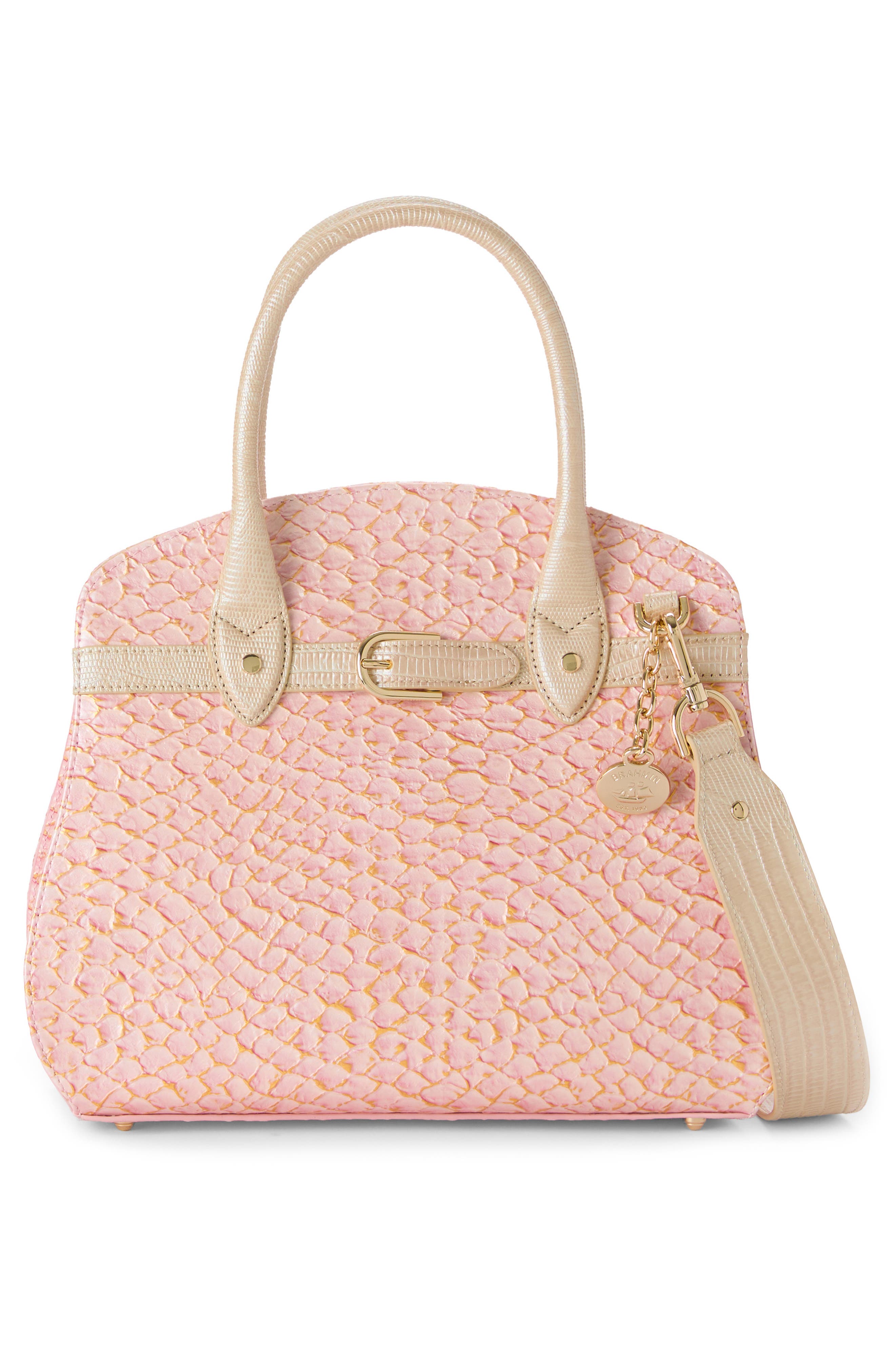 Brahmin Rosetta Embossed Leather Satchel, Alternate, color, Pink