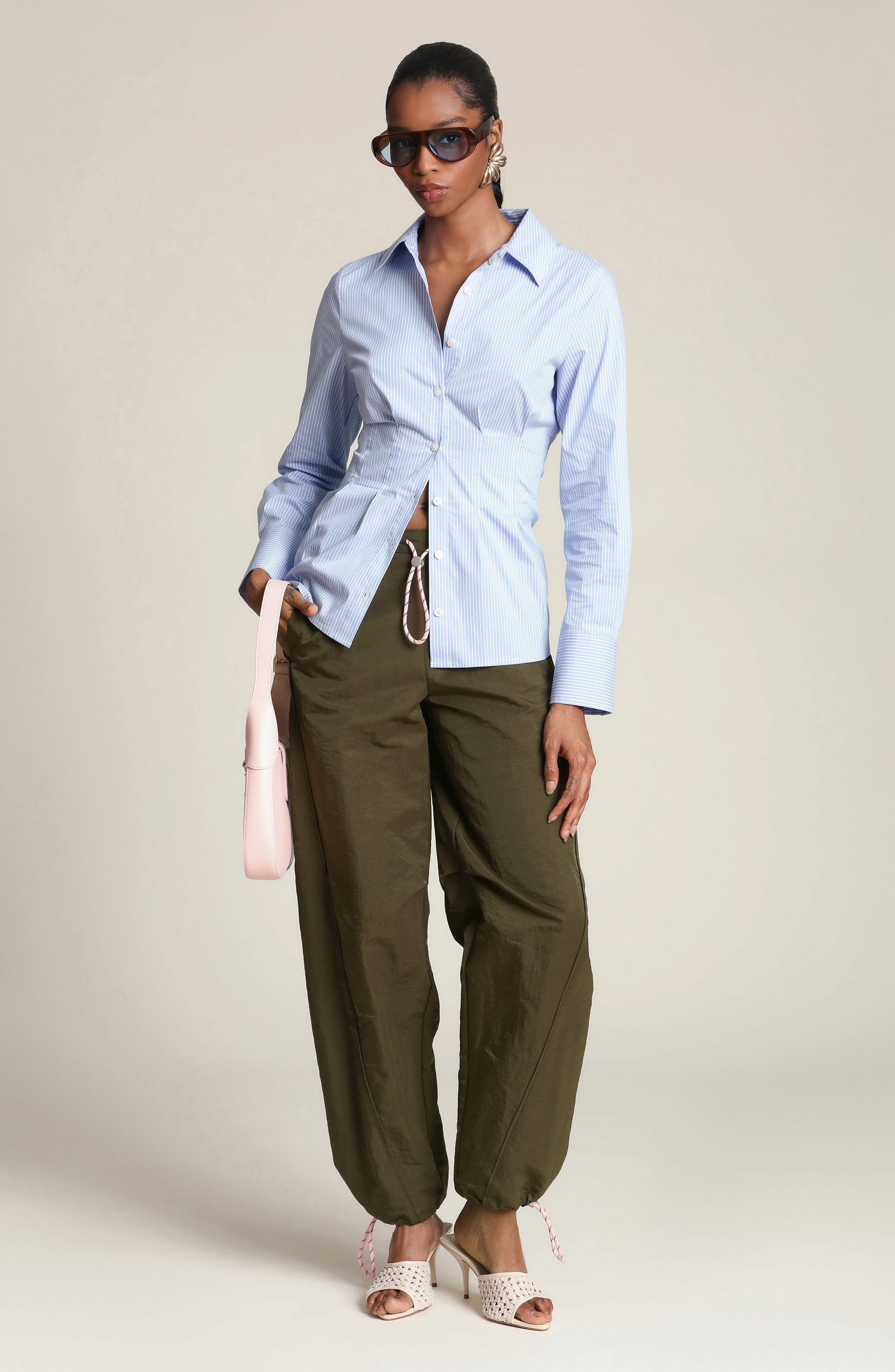 Stripe Cotton Blend Button-Up Top - image 2
