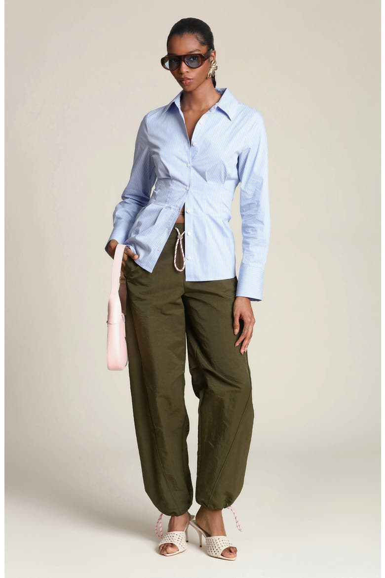 Stripe Cotton Blend Button-Up Top, Alternate, color, BLUE/ WHITE STRIPE