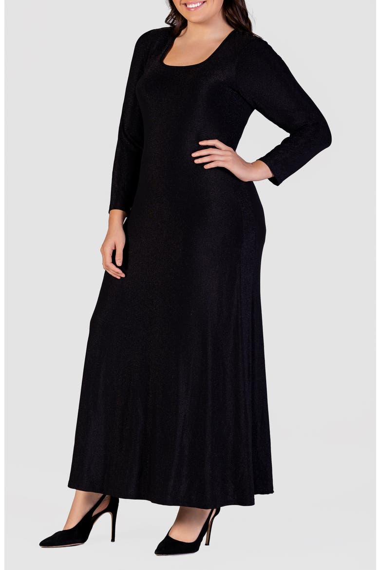 Shimmer Knit Long Sleeve Maxi Dress, Alternate, color, BLACK