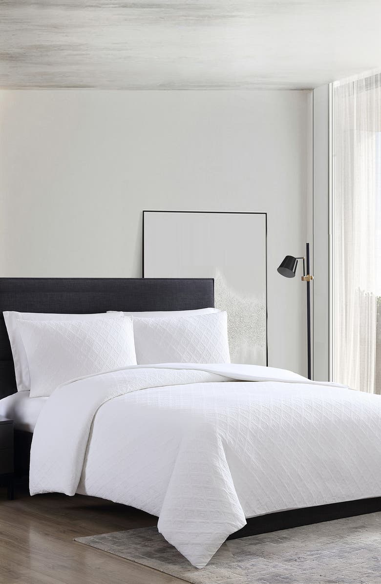 Vera Wang Double Diamond Jacquard Duvet Cover & Shams Set, Alternate, color, White