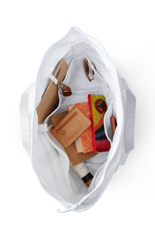 Lands' End Zip Top Long Handle Canvas Tote Bag In White