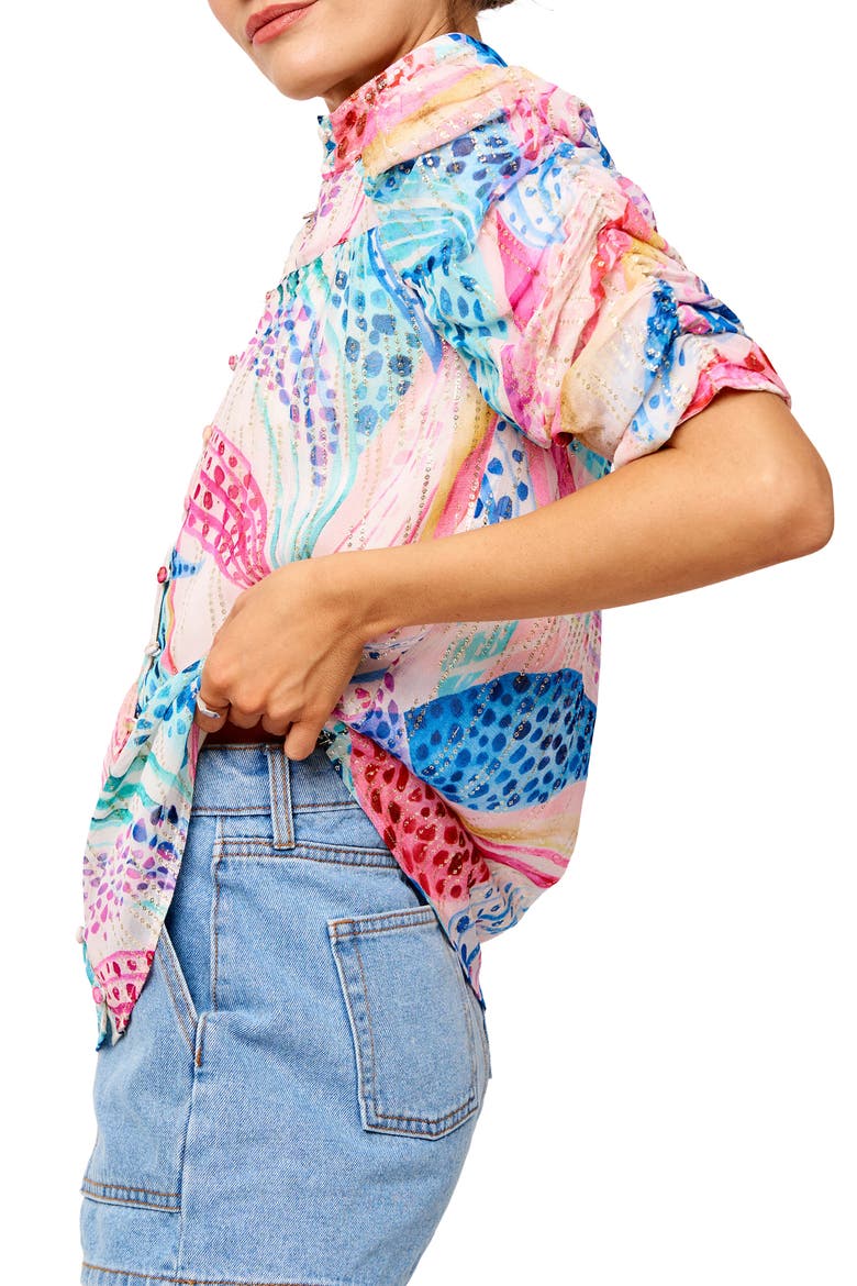Maggie Ruched Sleeve Shirt, Alternate, color, RED MULTI