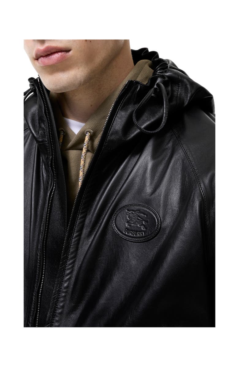 Burberry Leather Hooded Jacket, Alternate, color, Black
