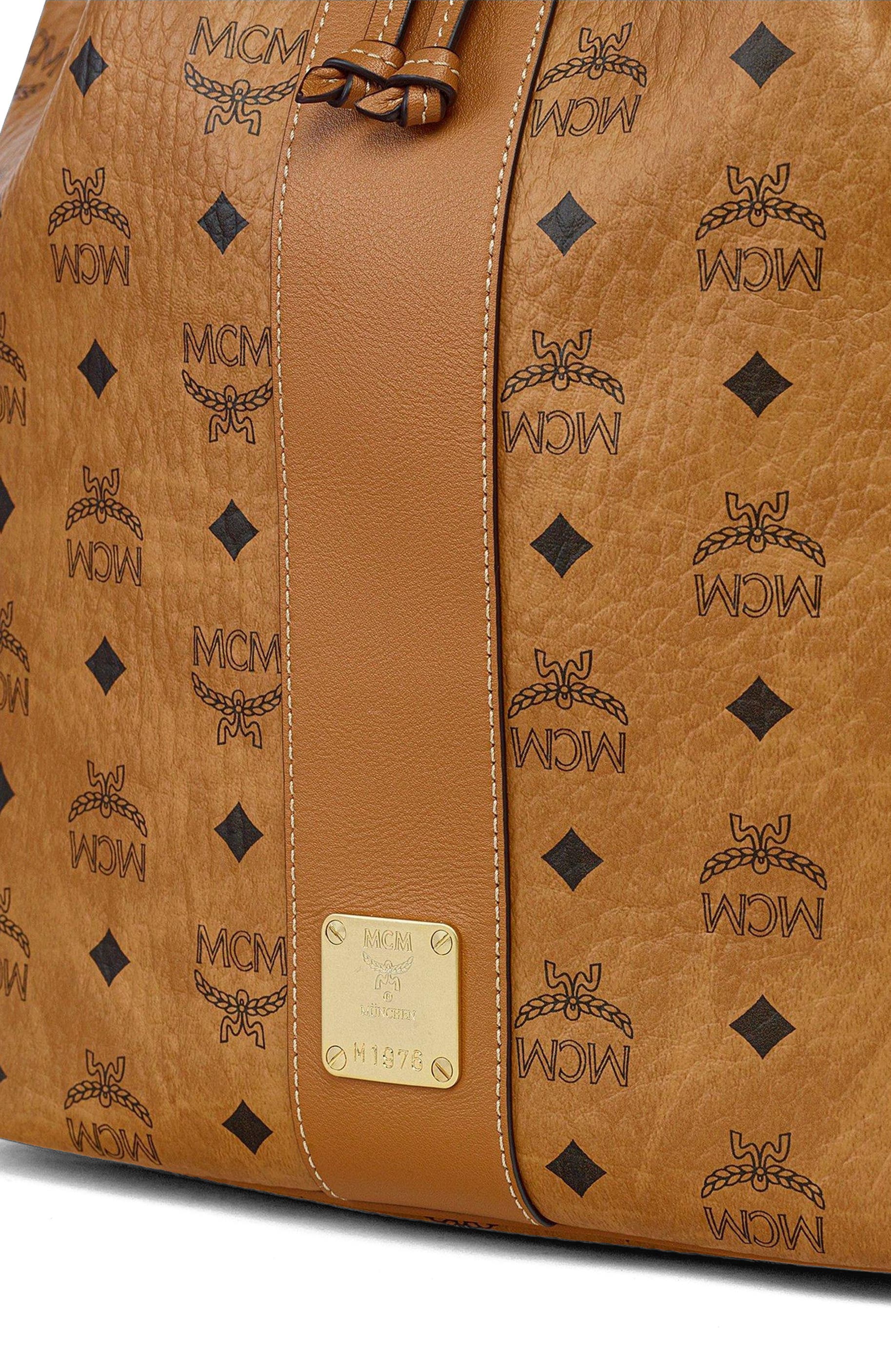 MCM Large Dessau Drawstring Bag in Visetos, Alternate, color, Co