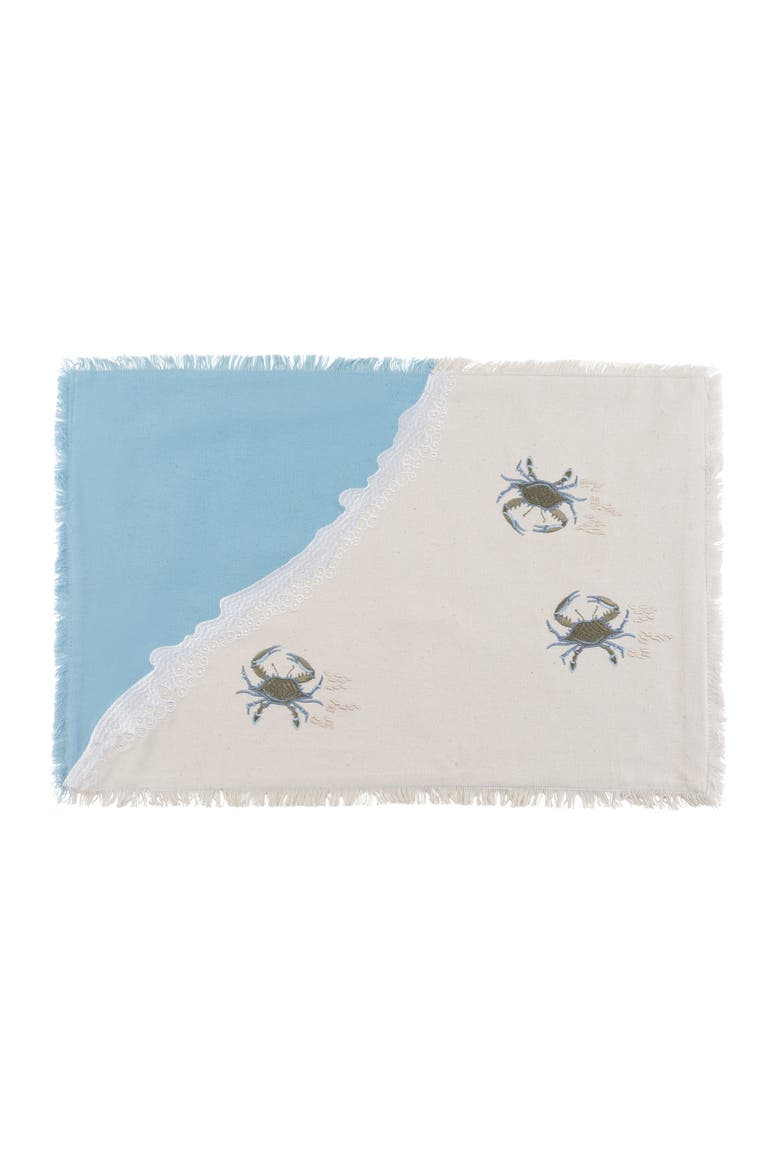 Baby Crabs On Beach Ocean Waves Embroidered Dining Placemats Set of 4 w/, 13" x 19", Main, color, Blue