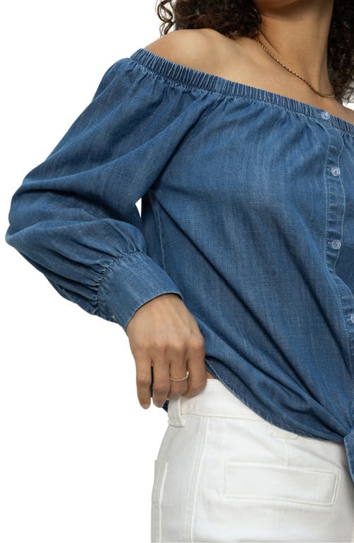 Sanctuary Off-the-shoulder Blouse In Blue Slate