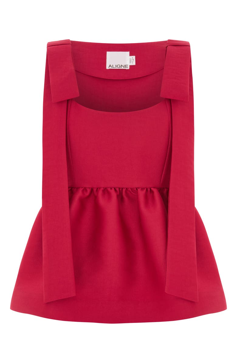 ALIGNE Alina Bow Strap Satin Peplum Top, Alternate, color, Deep Jewel Berry