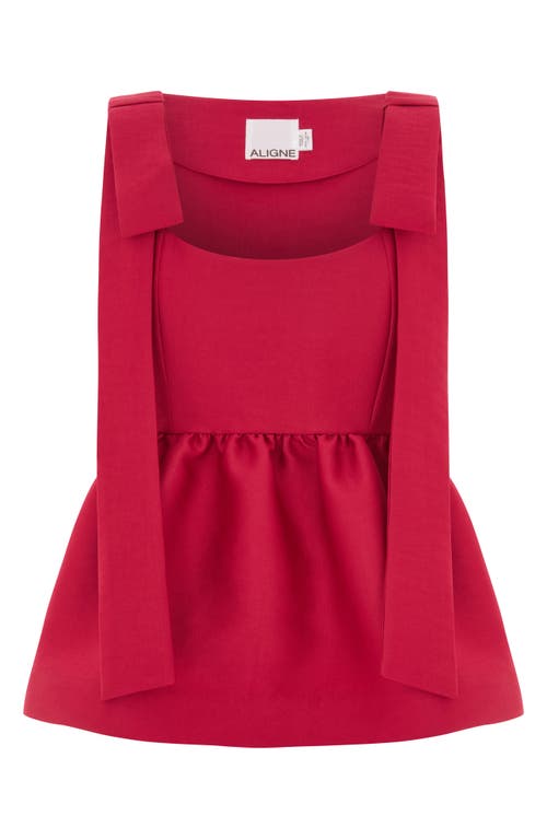 Aligne Alina Bow Strap Satin Peplum Top In Red