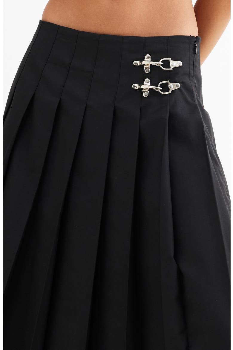 Fame Pleated Midi Skirt, Alternate, color, ONYX