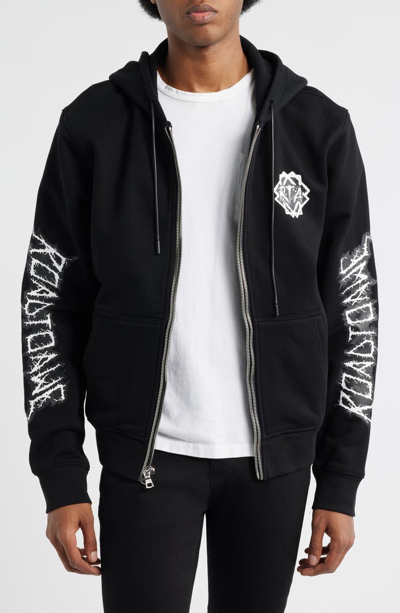 RtA Floyd Black Metal Zip Hoodie, Main, color, Black Metal Road To Awe
