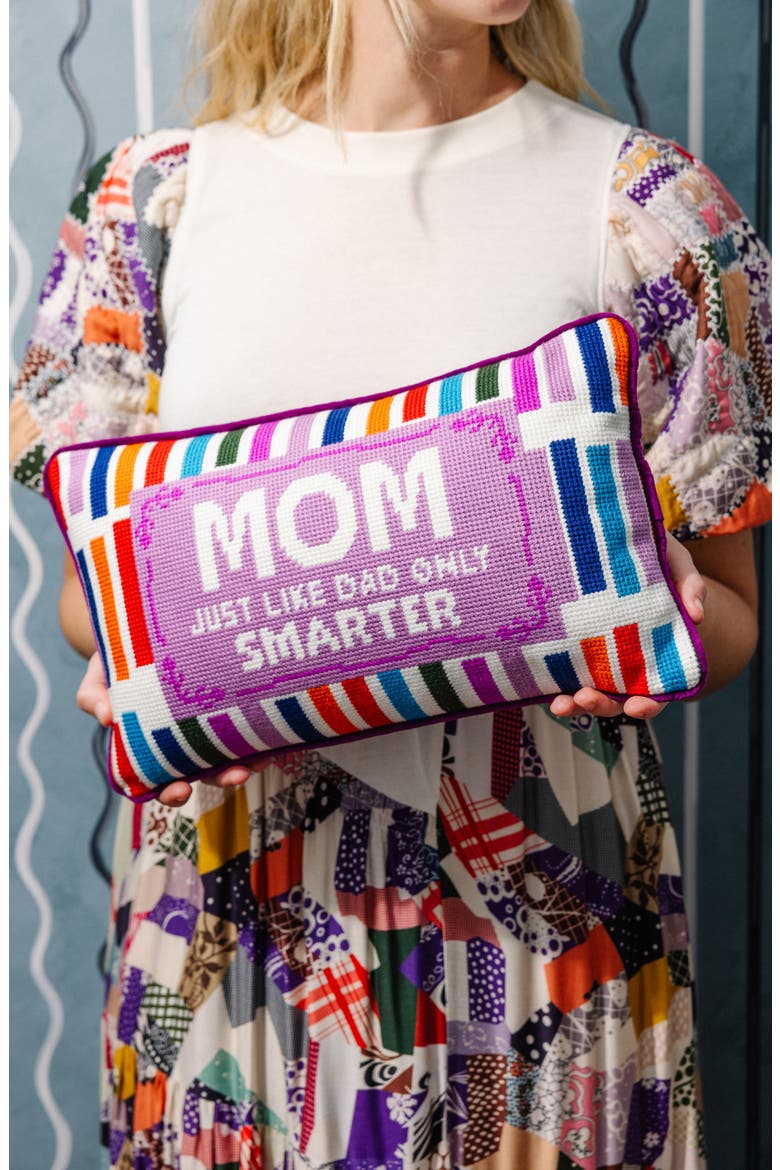 Mom Rules Needlepoint Pillow, Alternate, color, Purple, White, Multi