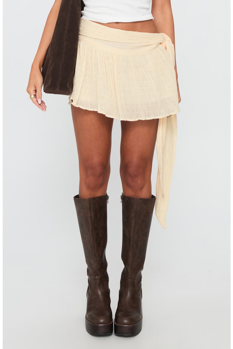 Reviva Side Tie Organic Cotton Blend Miniskirt, Main, color, CREAM