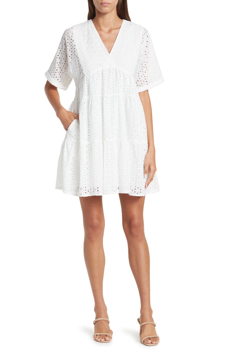 WISHLIST Eyelet Short Sleeve Dress, Main, color, 