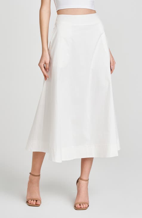 White Drawcord Midi Skirt