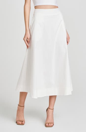 Wayf Lilly Stretch Cotton Midi Skirt In White