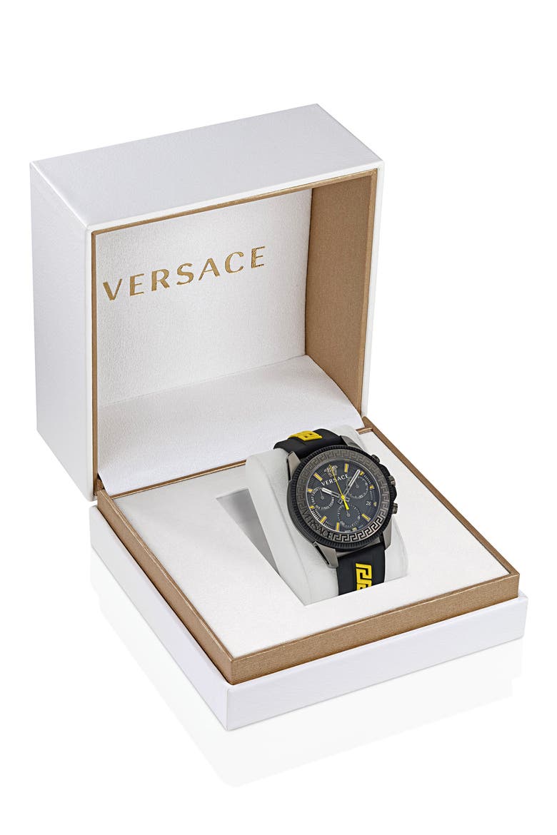 Greca Action Chronograph Silicone Strap Watch, 45mm, Alternate, color, GUN