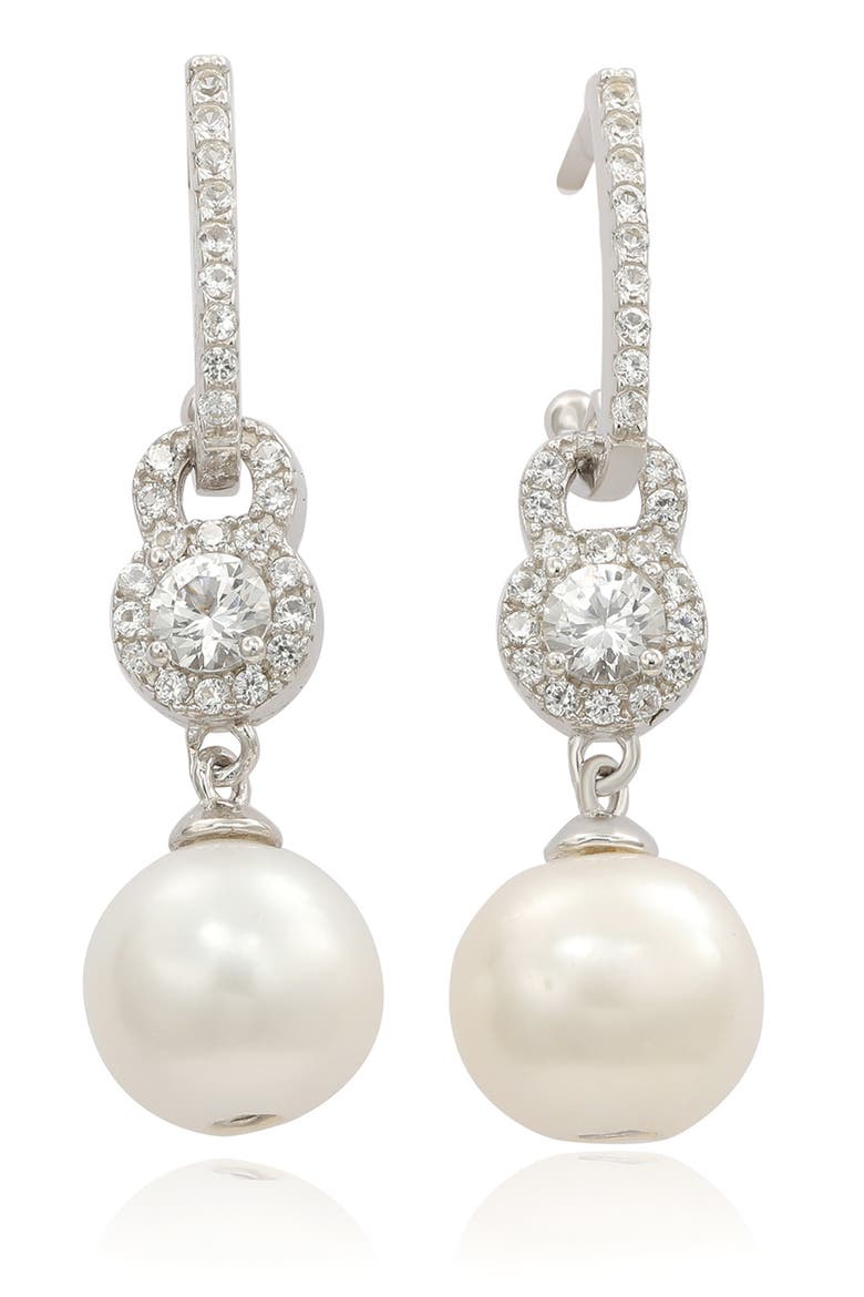 Sterling Silver Freshwater Pearl Drop Earrings, Main, color, SILVER/ WHITE