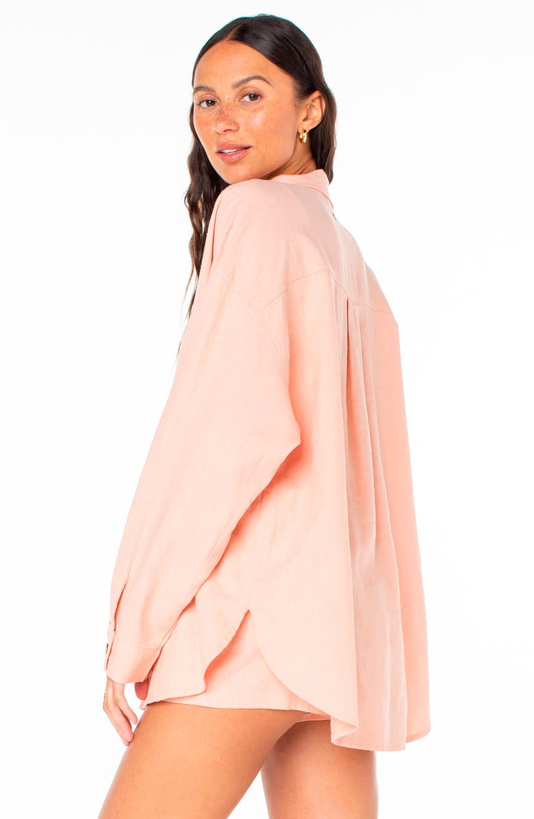 Roxy Morning Time Linen Blend Button-Up Shirt, Alternate, color, Rose Cloud Solid