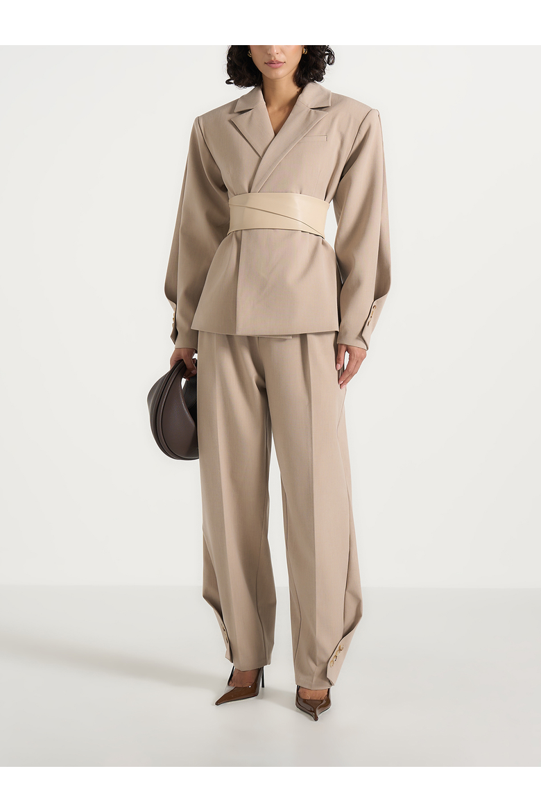 Marie Twist Sleeve Blazer with Belt, Alternate, color, Beige