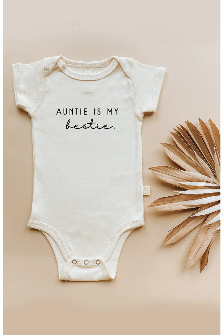 Auntie is my bestie Organic Baby Bodysuit, Alternate, color, Natural Black Lettering