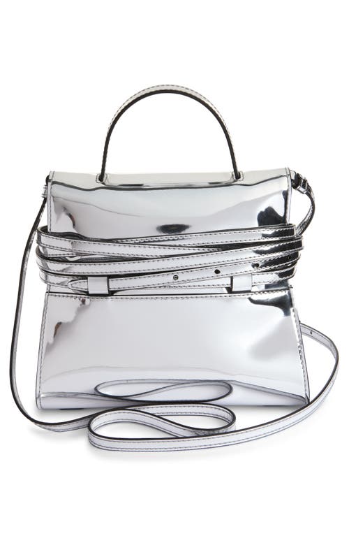 Moschino Tie Me Metallic Leather Handheld Bag In Silver