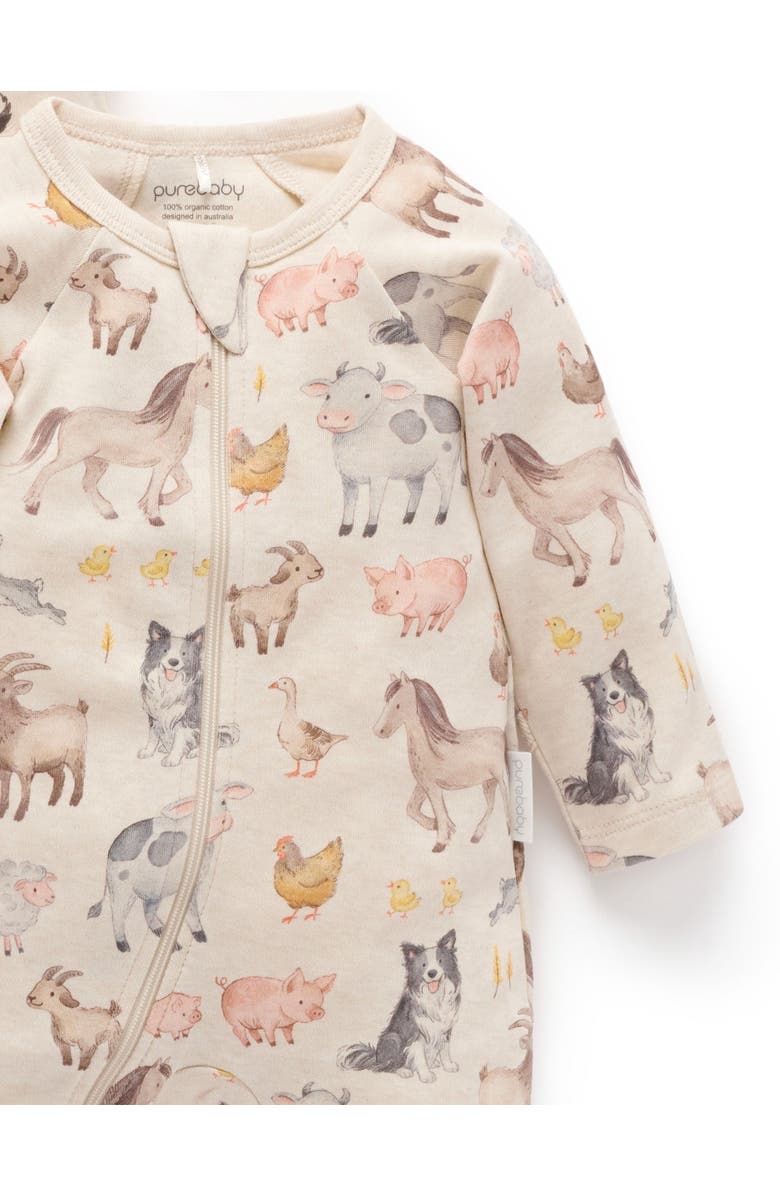 Purebaby 2 Pack Printed Zip Footie, Alternate, color, Farm Animals Print