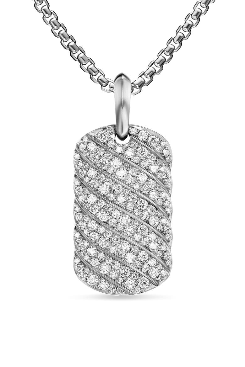 Men's Sculpted Cable Tag in Sterling Silver with Diamonds, 27mm, Main, color, STERLING SILVER