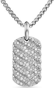 David Yurman Men's Sculpted Cable Tag in Sterling Silver with Diamonds, 27mm