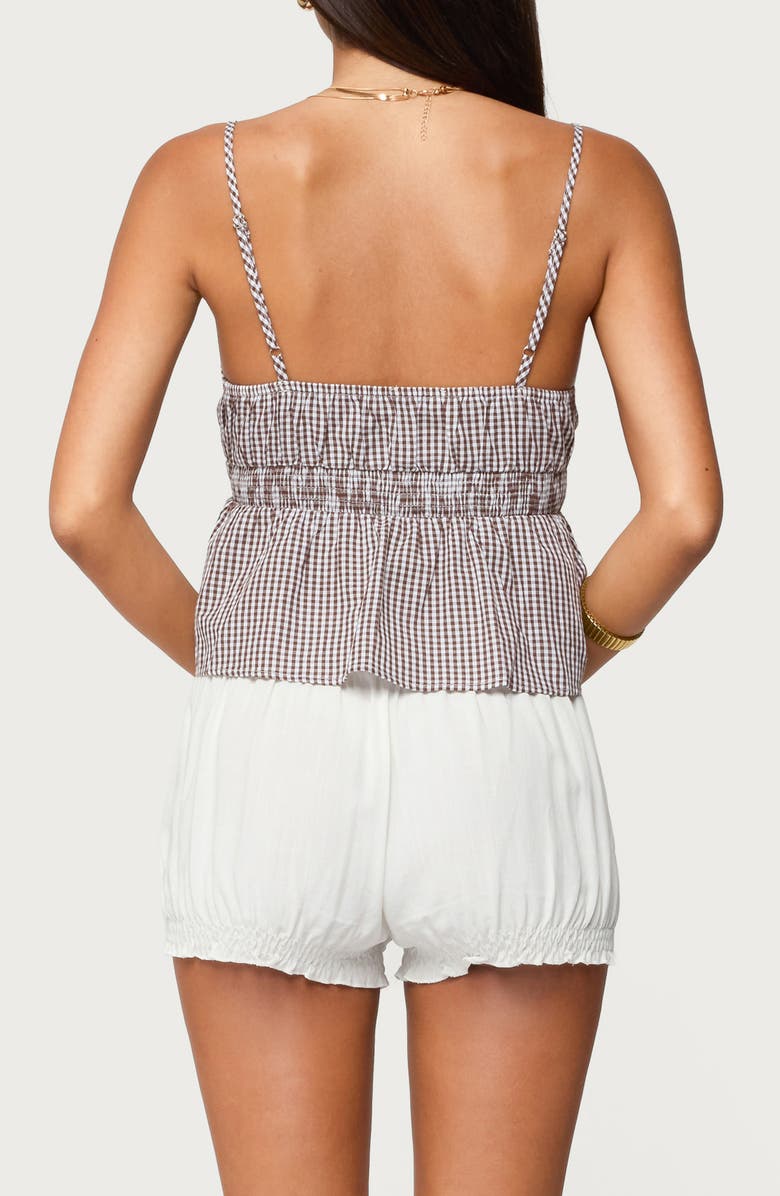 EDIKTED Zahara Gingham Cotton Camisole, Alternate, color, Brown