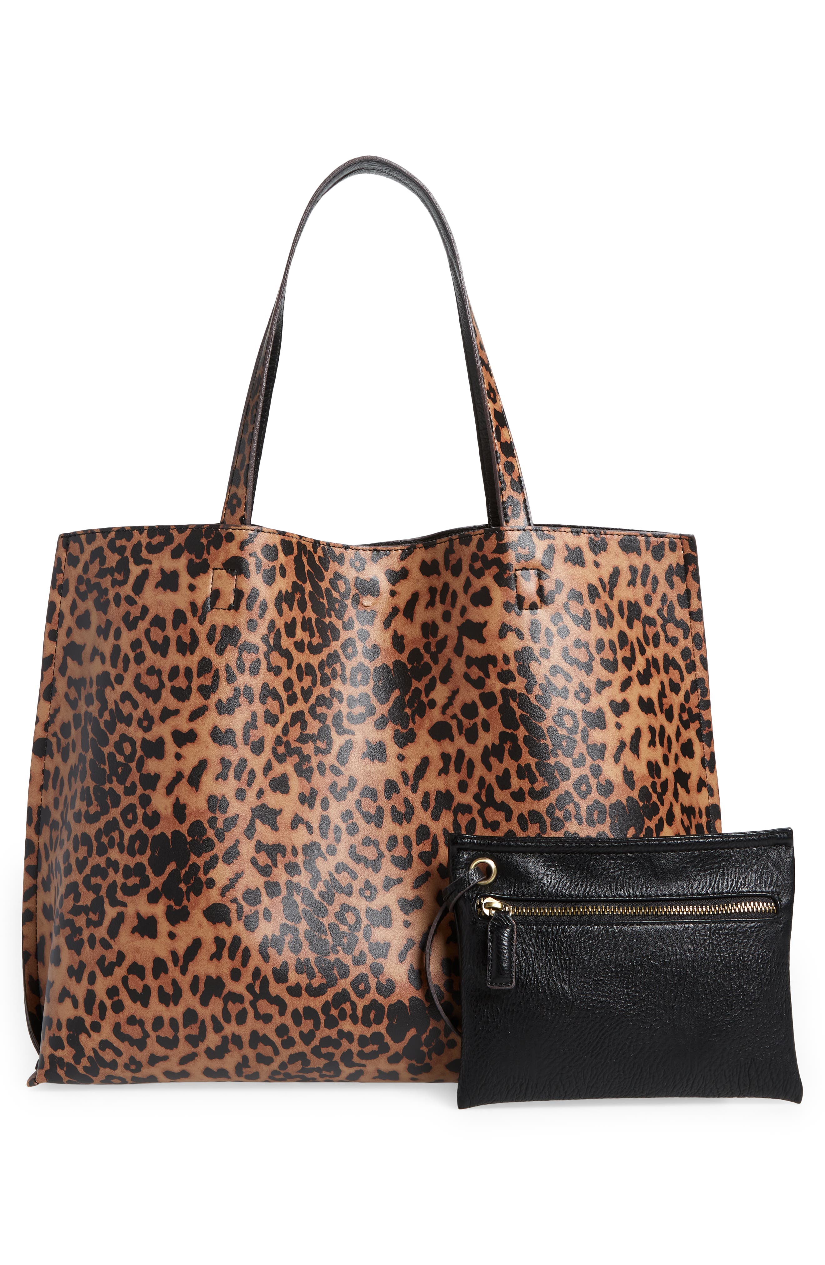 Reversible Faux Leather Tote, Alternate, color, LEOPARD/ BLACK