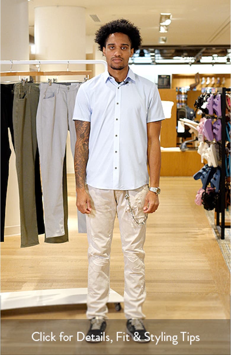 Trim Fit Floral Medallion Print Short Sleeve Performance Button-Up Shirt, sales video thumbnail