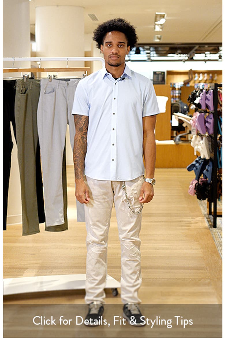 Trim Fit Floral Medallion Print Short Sleeve Performance Button-Up Shirt video