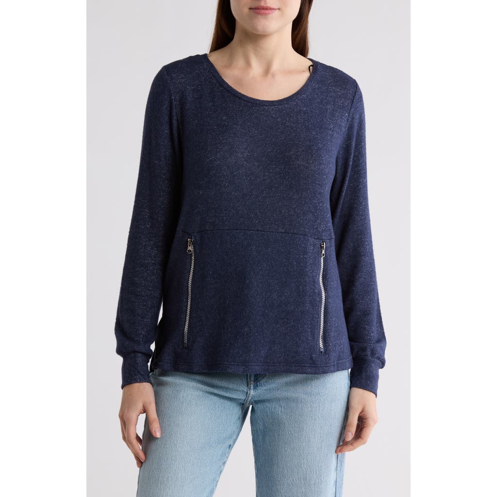 By Design Mavis Zip Pocket Pullover In Navy
