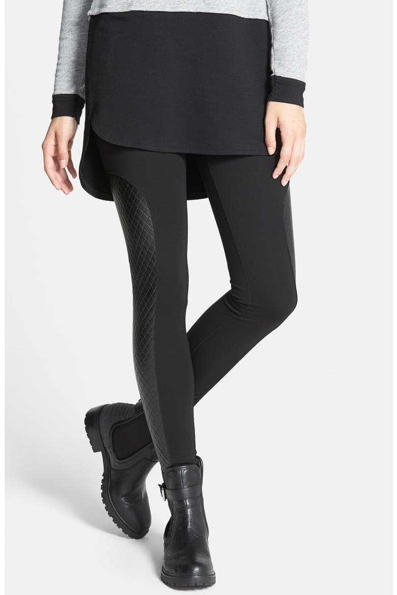 Quilted Panel Ponte Leggings, Main, color, BLACK