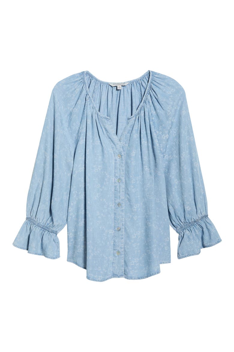 Shirred Chambray Button-up Top, Alternate, color, ROSE ICE