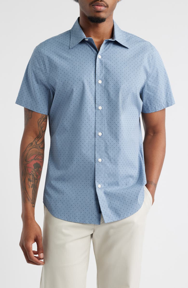 Bonobos Riviera Point Collar French Placket Short Sleeve Button-Up Shirt, Main, color, Salt Pond Dot